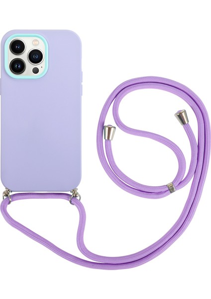 Iphone 14 Pro Phone Case Için 3-1 Arada Pc Çerçevesi+Lens Yüzük+Tpu Geri Kılıf Cep Telefonu Uzun Kordon-Mor ile Önleme Karşıtı Koruyucu Kapak (Yurt Dışından)