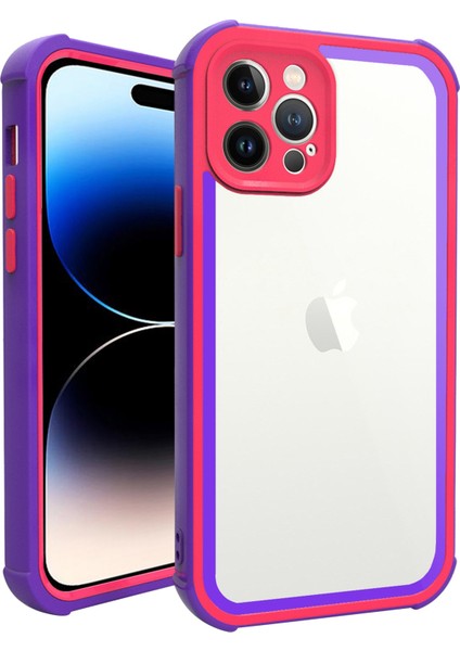 Iphone 14 Pro Phone Case Şok Geçirmez Kasa Anti-Fall Koruyucu Telefon Kapağı Hibrit Kılıf Desteği Kablosuz Şarj Mavisi Mor/gül (Yurt Dışından)