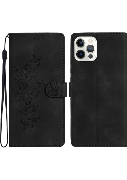 Iphone 14 Pro Full Koruma Deri Kılıf Çiçek Kartesi Cüzdan Stand Telefon Kapağı Black (Yurt Dışından)