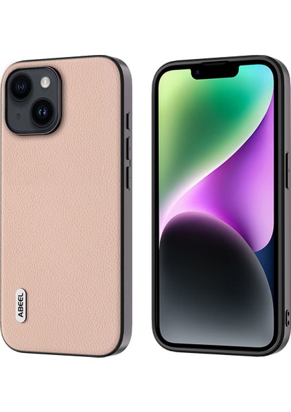 Iphone 14 Şok Geçirmez Telefon Kasası Cowhide Deri Kaplamalı Pc+Tpu Fine Litchi Doku Kapak Pembe (Yurt Dışından)