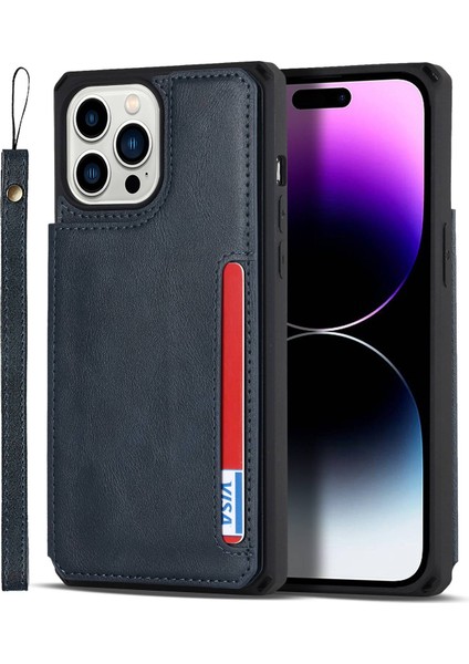 Iphone 14 Pro 14 Pro Telefon Kılıfı Anti-Dut Pu Deri Kaplamalı Tpu Manyetik Snap Düğmesi Cüzdan Telefon Kapağı Kickstand Telefon Kabuk Mavisi (Yurt Dışından)