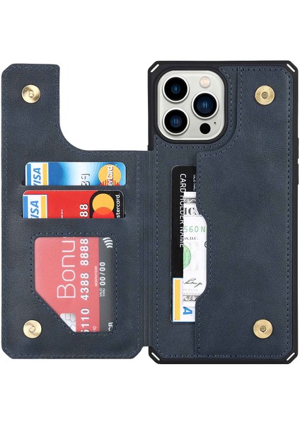 Iphone 14 Pro 14 Pro Telefon Kılıfı Anti-Dut Pu Deri Kaplamalı Tpu Manyetik Snap Düğmesi Cüzdan Telefon Kapağı Kickstand Telefon Kabuk Mavisi (Yurt Dışından) fiyatları