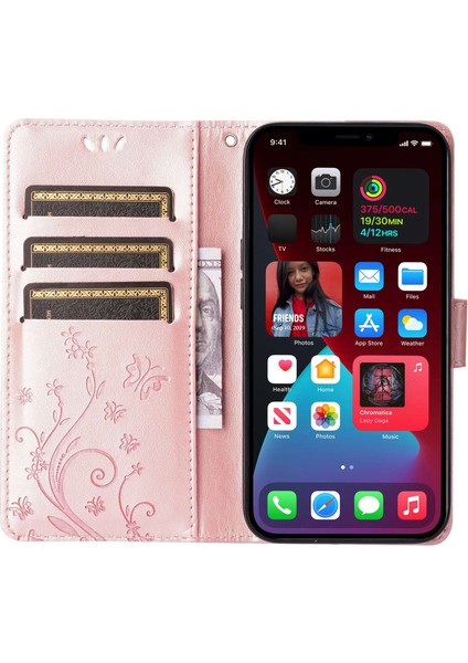 Iphone 14 Pro Telefon Kılıfı Için 6.1 Inç Baskılı Kelebekler Tam Koruma Pu Deri Cüzdan Kapak Stand Strap-Rose Altın (Yurt Dışından)