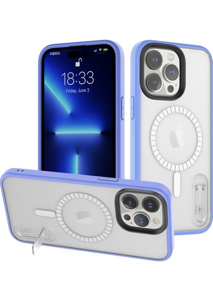 Iphone 14 Pro Fall Anti-Fall Telefon Kılıfı Için Sabit Pc Yumuşak Tpu Akıllı Telefon Kapağı Kickstand-Purple (Yurt Dışından)