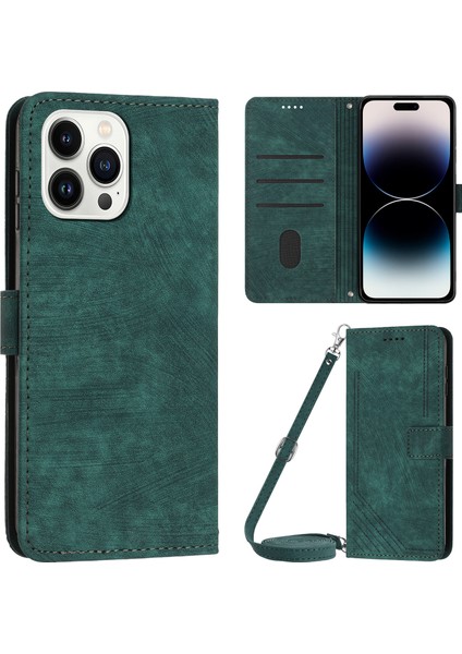 Iphone 14 Pro 14 Için Pu Deri Deri Deri Dişi Tahu Koruyucu Kapak Hatları Baskılı Cüzdan Stand Folio Telefon Vaka-Yeşil (Yurt Dışından)