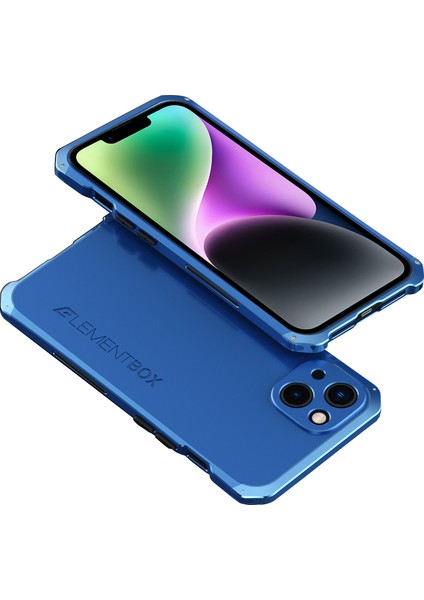 Iphone 14 Telefon Kasası Elemanı Kutusu 3 Parçalı Tasarım Sert Pc Arka Metal Çerçeve Anti-Çizik Koruyucu Kapak-Mavi/mavi (Yurt Dışından)