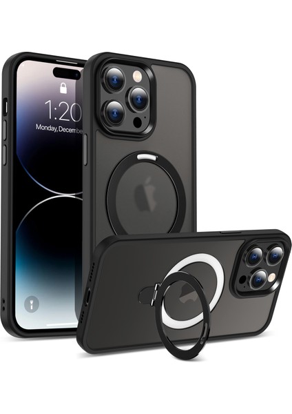 Iphone 14 Pro Telefon Kılıfı Magsafe Pc+Tpu Ring Kickstand Koruyucu Kapak Black ile Uyumlu Magnicy (Yurt Dışından)