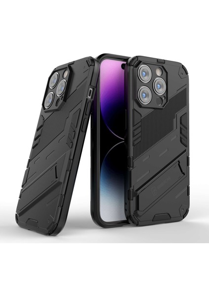 Iphone 14 Pro Telefon Kılıfı 6.1 Inç Hibrid Kickstand Hard Pc Yumuşak Tpu Şok Geçirmez Koruyucu Kapak-Siyah (Yurt Dışından)