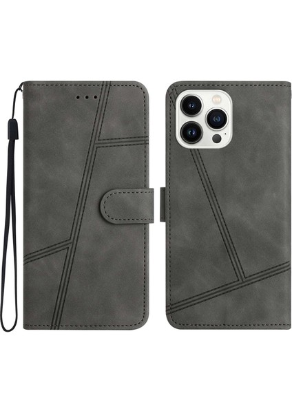 Iphone 14 Pro Telefon Kılıfı Için Telefon Kapağı Anti-Çizgi Anti-Cüzdan Deri Touch Hissed Hisset Retro Stil Pu Deri Stand Telefon Vaka-Grey (Yurt Dışından)