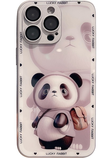 Iphone 14 Pro Metal Boya Tasarımı Panda Dekor Telefon Kılıfı Sert Cam+Tpu Telefon Kapak-Beyaz (Yurt Dışından)
