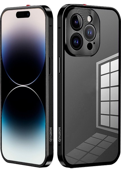 Iphone 14 Pro Telefon Kılıfı Için Güvenlik Kilidi Alüminyum Alaşım Çerçevesi+Temperli Cam Çift Taraflı Koruma Kapak Black (Yurt Dışından)