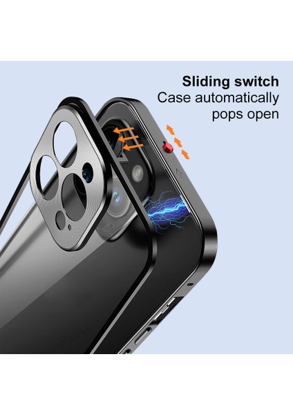 Iphone 14 Pro Telefon Kılıfı Için Güvenlik Kilidi Alüminyum Alaşım Çerçevesi+Temperli Cam Çift Taraflı Koruma Kapak Black (Yurt Dışından)