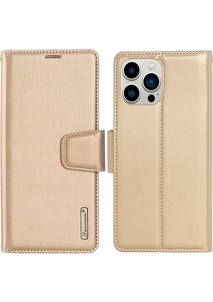 Iphone 14 Pro Flo Telefon Kasası Katlanabilir Stand Koruyucu Telefon Kabuğu Manyetik Pu Deri Flip Cüzdan Kapak-Altın (Yurt Dışından)