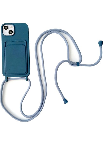 Iphone 14 Koruyucu Kılıf Kart Yuvası Strap-Dark Mavi ile Kart Yuvası Anti-Fall Anti Sıvı Silikon Telefon Kapağı (Yurt Dışından)