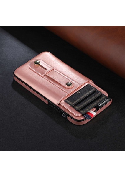 Iphone 14 Pro Telefon Kılıfı Için 6.1 Inç Tehlike Karşıtı Telefon Kabuk Yuvası Kickstand El Kavrama Kayışı Tasarımı Hassas Kesim Pu Deri+Tpu Kasa Rose Gold (Yurt Dışından) modelleri