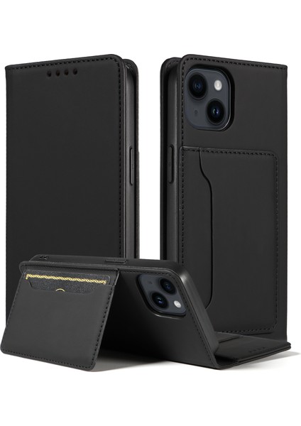 Iphone 14 Telefon Kasası Iş Tarzı Pu Deri Cilt Dokunma Manyetik Cep Telefonu Kapağı Stant Cüzdan-Black (Yurt Dışından)
