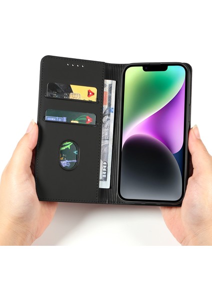 Iphone 14 Telefon Kasası Iş Tarzı Pu Deri Cilt Dokunma Manyetik Cep Telefonu Kapağı Stant Cüzdan-Black (Yurt Dışından)