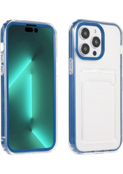 Iphone 14 Pro 6.1 Inç Şeffaf Arka Kapak Kartı Yuvası Işlevi Yumuşak Tpu Telefon Kabuğu Kılıf Mavisi (Yurt Dışından)
