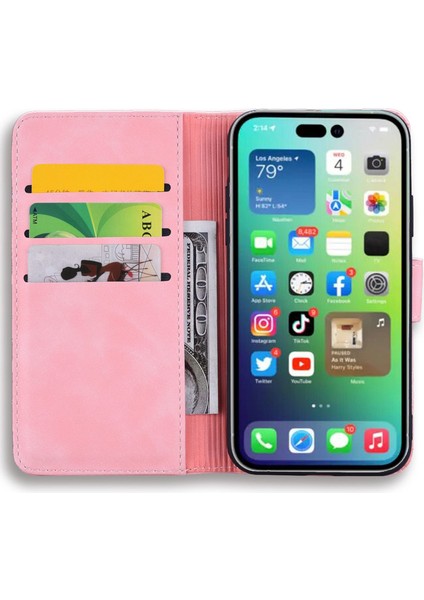 Iphone 14 Pro Telefon Kılıfı Için 6.1 Inç Çiçek Telefon Flip Kapak Cüzdan Tasarım Buzağı Doku Deri Kapak Stand-Pink ile (Yurt Dışından)