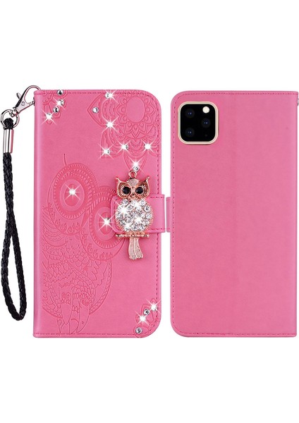 Iphone 14 Pro Telefon Kılıfı 6.1 Inç Pu Deri Baykuş Çiçek Baskılı Cüzdan Stand Kılıfı Manyetik Toka Rhinestone Dekor Telefon Kapak-Rose (Yurt Dışından)