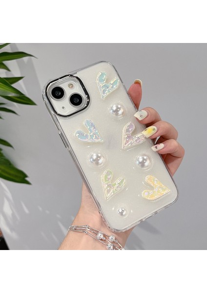 Iphone 14 Lazer Kalpler Için Cep Telefon Kılıfı Elektrokaplama Sert Akrilik+Tpu Telefon Kapağı Inci Dekoru (Yurt Dışından)