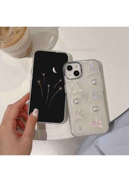 Iphone 14 Lazer Kalpler Için Cep Telefon Kılıfı Elektrokaplama Sert Akrilik+Tpu Telefon Kapağı Inci Dekoru (Yurt Dışından) modelleri
