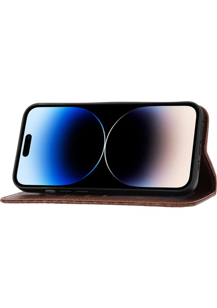 Iphone 14 Pro Flo Telefon Kasası Buzağı Doku Cüzdanı Baskılı Rhombus Desen Telefon Standı Pu Deri Kılıf Strap-Brown ile Manyetik Kapak (Yurt Dışından)