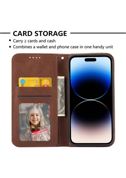 Iphone 14 Pro Flo Telefon Kasası Buzağı Doku Cüzdanı Baskılı Rhombus Desen Telefon Standı Pu Deri Kılıf Strap-Brown ile Manyetik Kapak (Yurt Dışından)