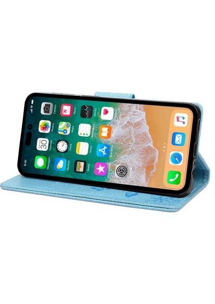 Iphone 14 Pro Telefon Kılıf Hücre Çantası 6.1 Inç Büyük Kelebekler Çiçek Deseni Desresit Stand Cüzdan Flip Manyetik Telefon Kapak Mavisi (Yurt Dışından)