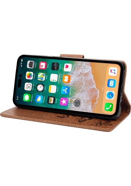 Iphone 14 Pro Phone Case Hücre Çantası 6.1 Inç Büyük Kelebekler Çiçek Deseni Desresit Stand Cüzdan Flip Manyetik Telefon Kapak-Kahverengi (Yurt Dışından)
