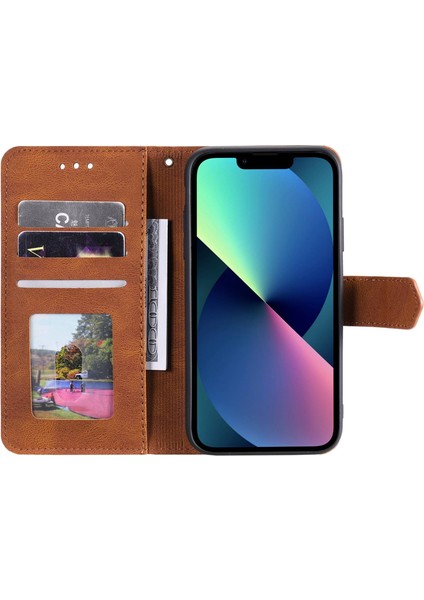 Iphone 14 Pro Telefon Kılıfı 6.1 Inç Ekleme Dikişli Deri Touch Pu Deri Deri Stand Folio Flip Anti-Drop Anti-Çizgiye Karşı Karşıtı Kapak Kahverengi (Yurt Dışından)
