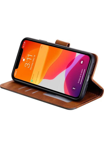 Iphone 14 Pro Telefon Kılıfı 6.1 Inç Ekleme Dikişli Deri Touch Pu Deri Deri Stand Folio Flip Anti-Drop Anti-Çizgiye Karşı Karşıtı Kapak Kahverengi (Yurt Dışından)