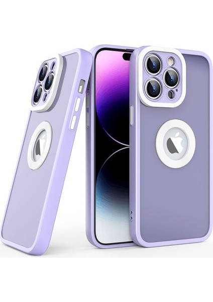 Iphone 14 Pro Telefon Kılıfı Koruyucu Kılıf Için Cilt Touch Ince Kılıf Yumuşak Tpu Pc Telefon Kapağı (Round Hollow Show Telefonunun Logosu) -Purple (Yurt Dışından)
