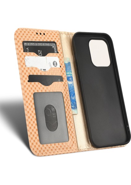 Iphone 14 Pro Fone Case Için Izgara Doku Pu Deri Stand Kılıfı Manyetik Otomatik Emzik Folio Flip Cep Telefon Cüzdan Kapak Bej (Yurt Dışından) fırsatları