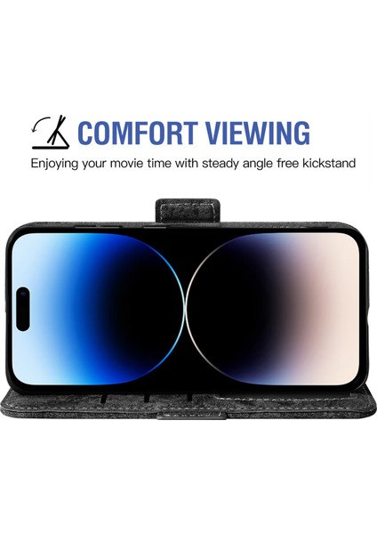 Iphone 14 Pro 14 Için Telefon Kılıfı Pu Deri Pu Deri Su Müdürü Bölge Doku Dönen Kart Yuvaları Tutucu Stand Cüzdan Kapak Black (Yurt Dışından)