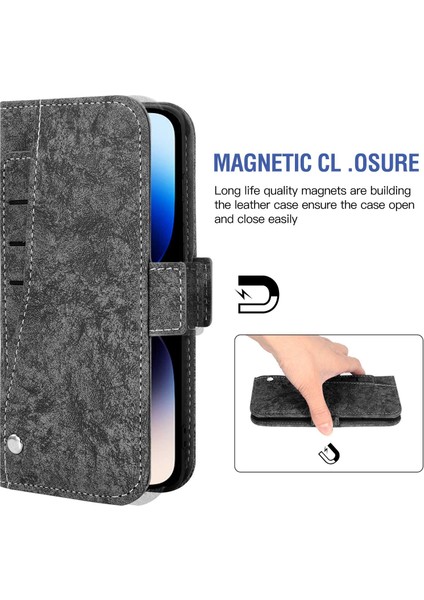 Iphone 14 Pro 14 Için Telefon Kılıfı Pu Deri Pu Deri Su Müdürü Bölge Doku Dönen Kart Yuvaları Tutucu Stand Cüzdan Kapak Black (Yurt Dışından)