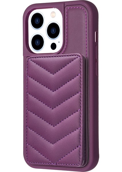 Iphone 14 Pro 14 Pro Telefon Vaka Vaka Dalga Dikiş Dokusu Kickstand Case Tpu+Pu Deri Telefon Kapağı Kart Tutucu-Dark Mor ile (Yurt Dışından)