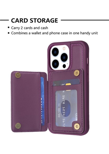 Iphone 14 Pro 14 Pro Telefon Vaka Vaka Dalga Dikiş Dokusu Kickstand Case Tpu+Pu Deri Telefon Kapağı Kart Tutucu-Dark Mor ile (Yurt Dışından)