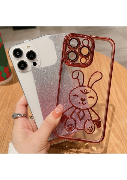 Iphone 14 Pro Fone Case Için Karikatür Tavşan Glitter Tpu Arka Kapak Elektrapılaşma Anti Drop Lens Film-Gold (Yurt Dışından)