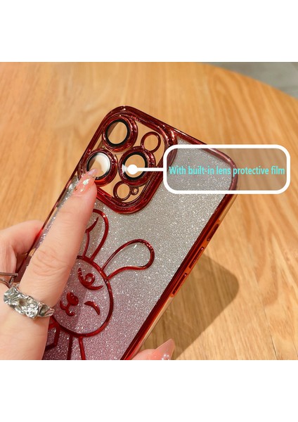 Iphone 14 Pro Fone Case Için Karikatür Tavşan Glitter Tpu Arka Kapak Elektrapılaşma Anti Drop Lens Film-Gold (Yurt Dışından)