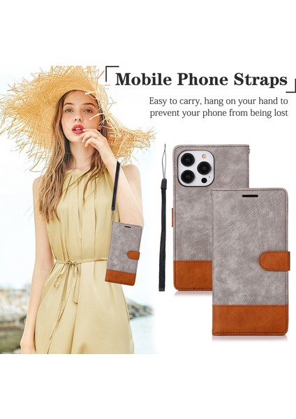 Iphone 14 Pro Telefon Kılıfı Için Cilt Touch Hissed Hissedar Pu Deri+Tpu Stand Cüzdan Anti-Drop Kapak-Grey (Yurt Dışından)