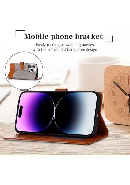 Iphone 14 Pro Telefon Kılıfı Için Cilt Touch Hissed Hissedar Pu Deri+Tpu Stand Cüzdan Anti-Drop Kapak-Grey (Yurt Dışından)