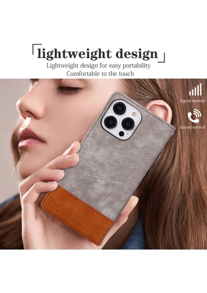 Iphone 14 Pro Telefon Kılıfı Için Cilt Touch Hissed Hissedar Pu Deri+Tpu Stand Cüzdan Anti-Drop Kapak-Grey (Yurt Dışından)