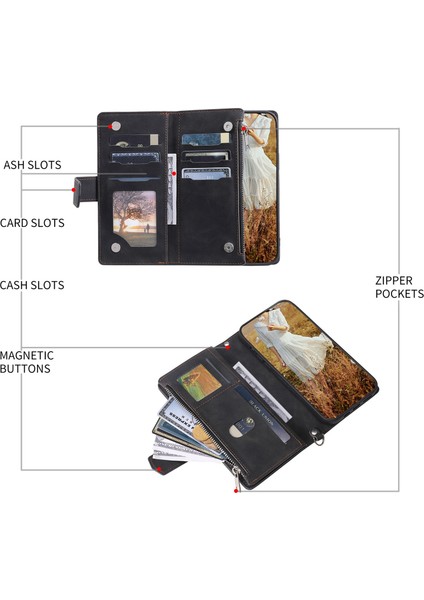 Iphone 14 Pro Fone Case Için Rhombus Doku 6.1 Inç Pu Deri Stand Cüzdan Fermuar Cep Kapağı Bilek Kayış-Siyah (Yurt Dışından)