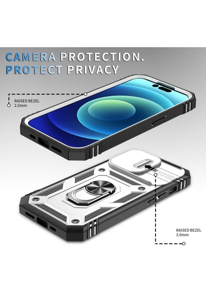 Iphone 14 Pro Telefon Kılıfı Için 6.1 Inç Aşınmaya Dayanıklı Pc+Tpu Sürgülü Kamera Lens Kickstand/kart Yuvası-Beyaz/siyah ile Şok Önleme Kılıfı (Yurt Dışından) fiyatları
