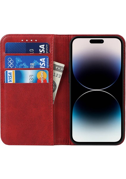 Iphone 14 Pro 14 Için Telefon Kılıfı Buzağı Doku Pu Deri Deri Cüzdan Kılıfı Manyetik Otomatik Ahmborbed Şok Geçirmez Flip Stand Kapak-Kırmızı (Yurt Dışından) fiyatları