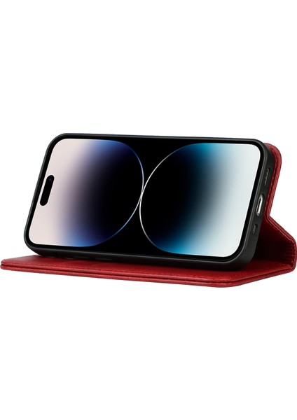 Iphone 14 Pro 14 Için Telefon Kılıfı Buzağı Doku Pu Deri Deri Cüzdan Kılıfı Manyetik Otomatik Ahmborbed Şok Geçirmez Flip Stand Kapak-Kırmızı (Yurt Dışından) modelleri
