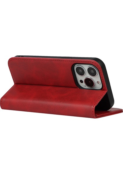 Iphone 14 Pro 14 Için Telefon Kılıfı Buzağı Doku Pu Deri Deri Cüzdan Kılıfı Manyetik Otomatik Ahmborbed Şok Geçirmez Flip Stand Kapak-Kırmızı (Yurt Dışından) fırsatları