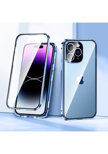 Iphone 14 Pro Telefon Kılıfı Şok Geçirmez Kılıf Tam Koruma Telefon Kapağı Metal+Kendinden Kilitlenen Toka-Mavi ile Temperli Cam Manyetik Kasa (Yurt Dışından) fırsatları