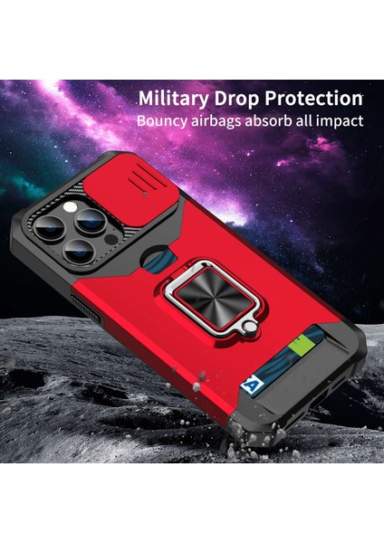 Iphone 14 Pro Telefon Kılıfı 6.1 Inç Kart Yuvası Tasarımı Sert Pc Yumuşak Tpu Hibrit Slayt Kamera Lens Kapak Tasarım Kickstand Sırt Kapak Gül Altın (Yurt Dışından)